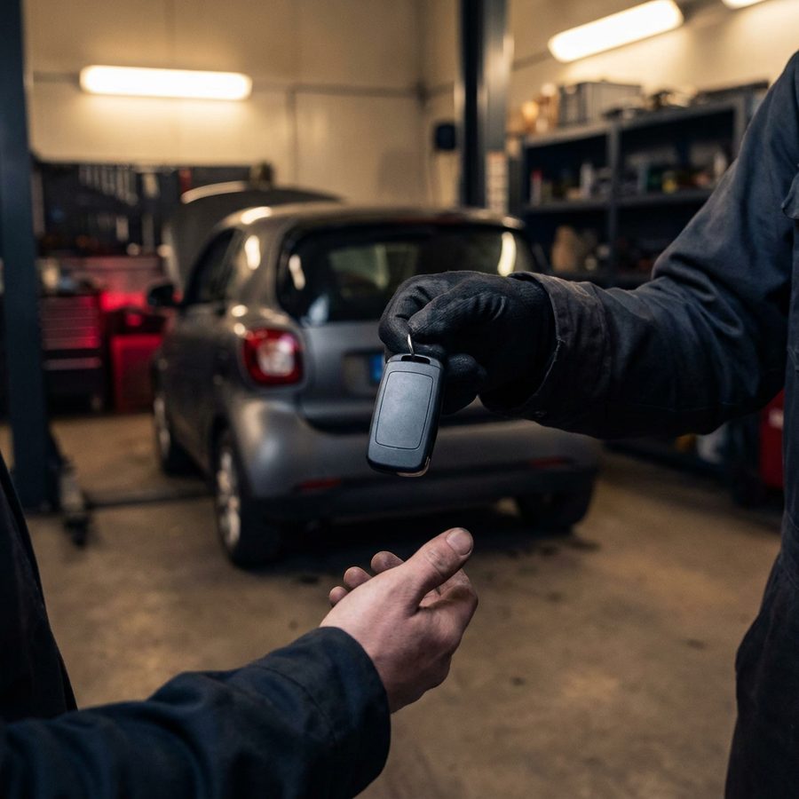 Schlüsselübergabe für einen Ersatzwagen in der Werkstatt